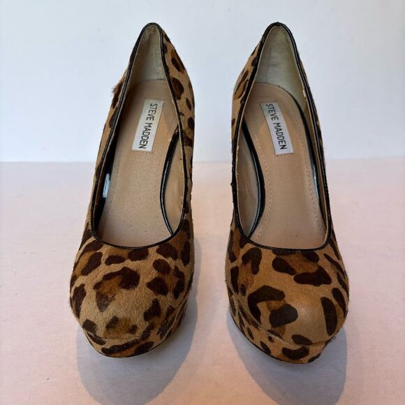 Steve Madden Women's Brown Tan Leopard High Heels Size 8M Bevv-L - Picture 2 of 8